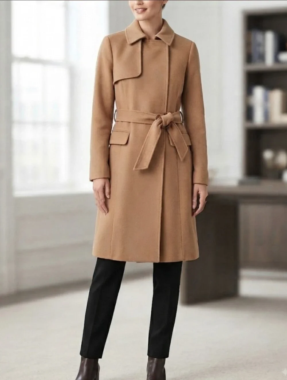 Classic Express Camel Wool-Blend Belted Trench Coat (XL)